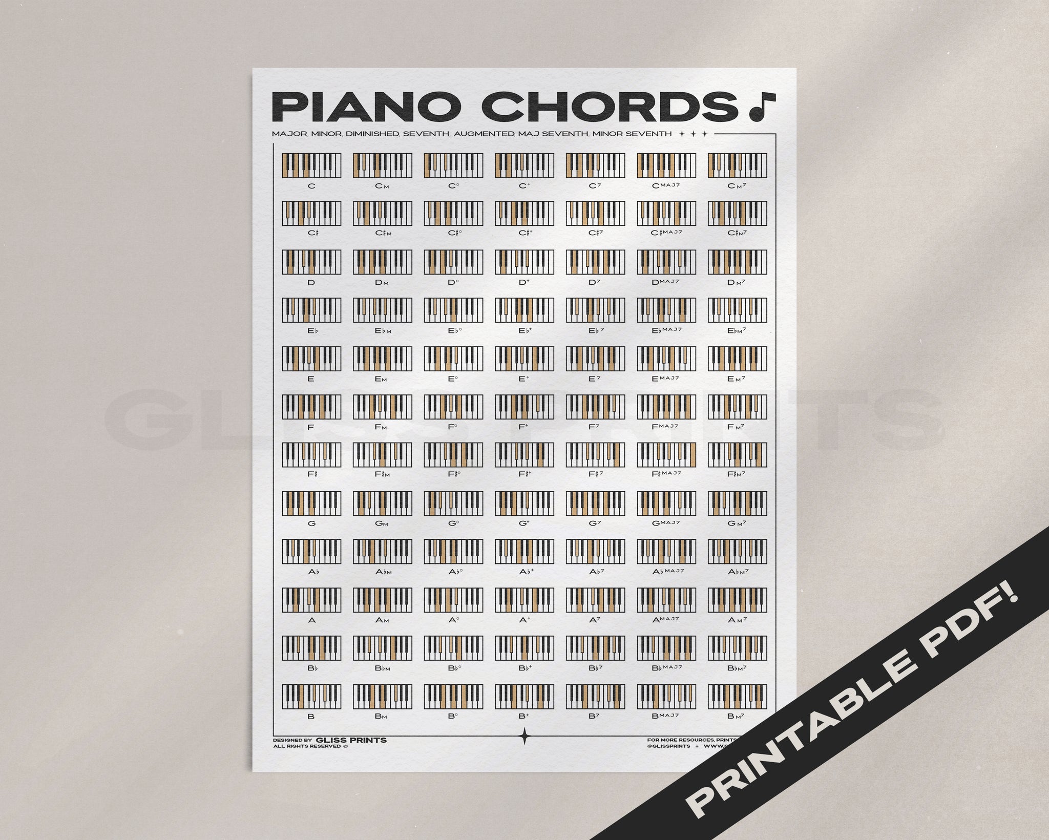 Piano Chords PDF | Printable Digital Download