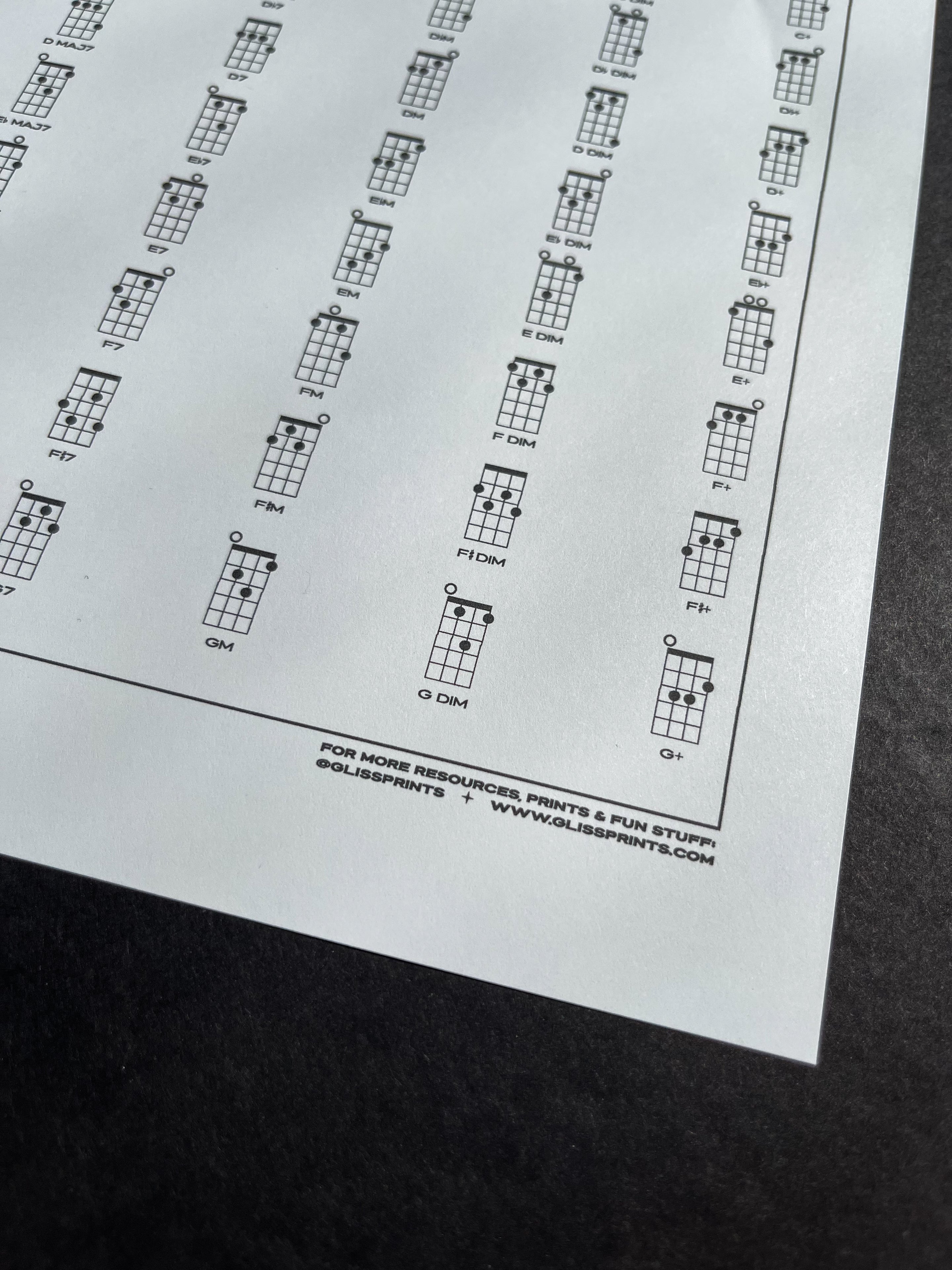 Ukulele Chords Fingering Chart PDF Printable Digital Download Gliss