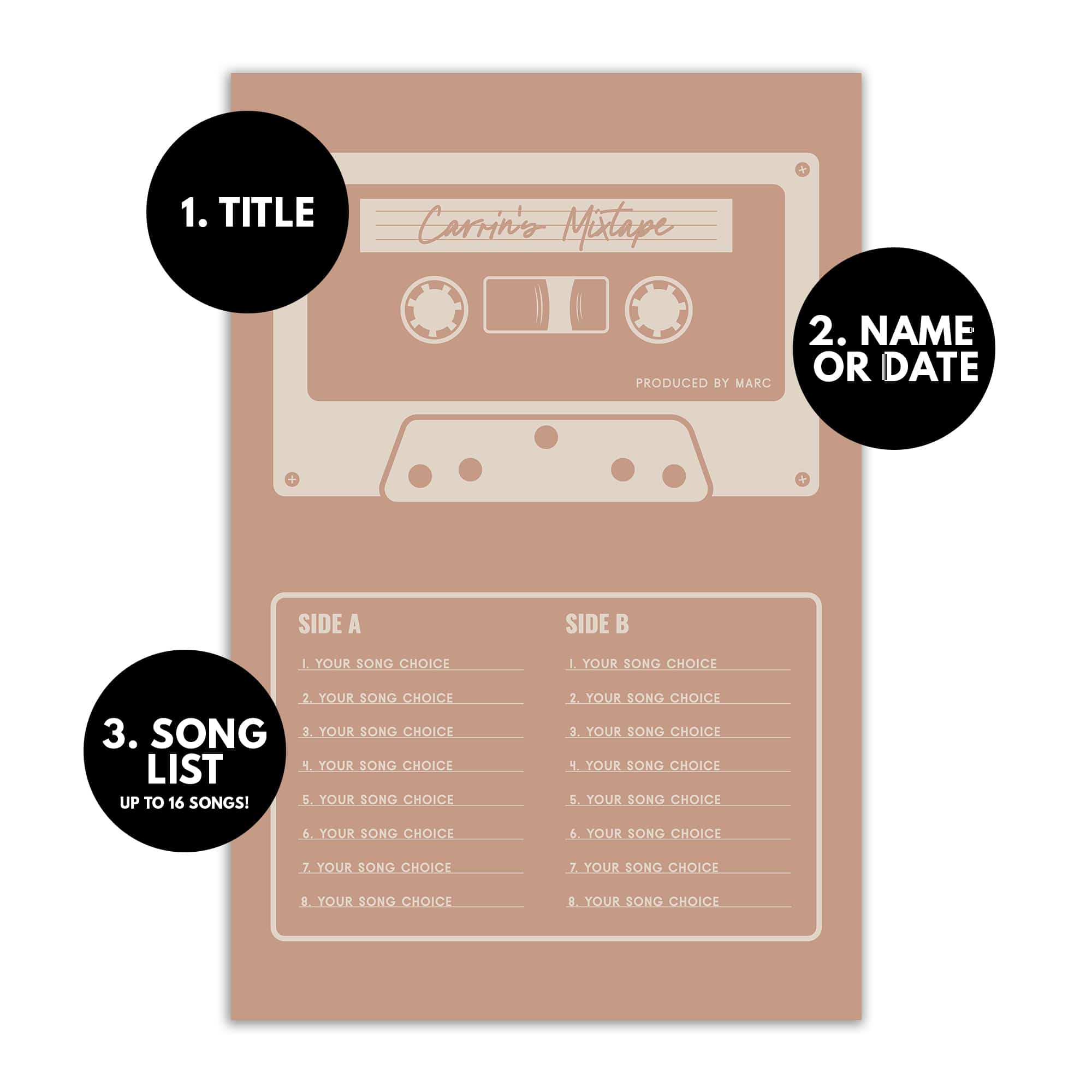 Custom Mixtape Poster, Retro Cassette Tape Print, Pink