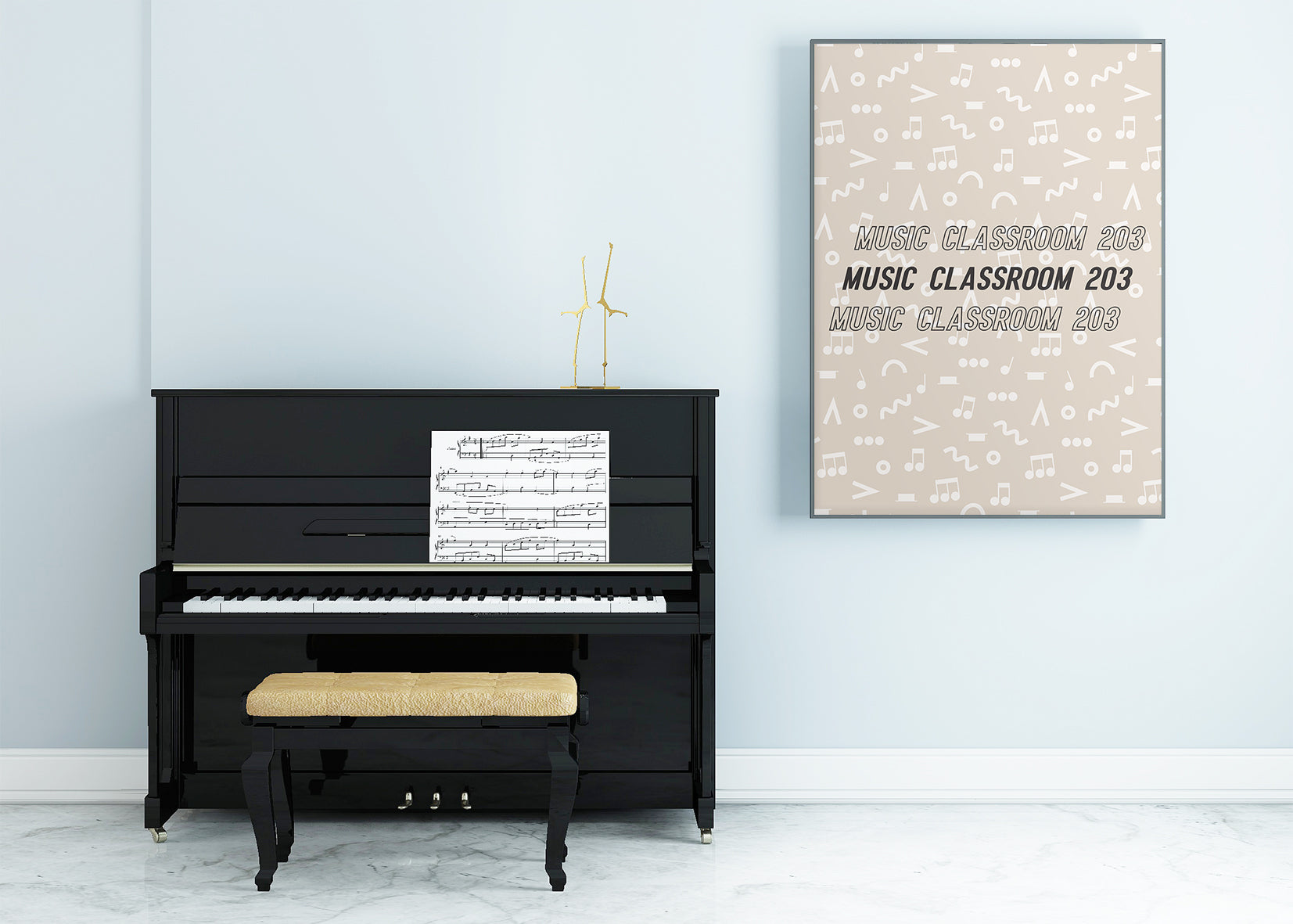 Personalized Music Symbols Poster, Cream