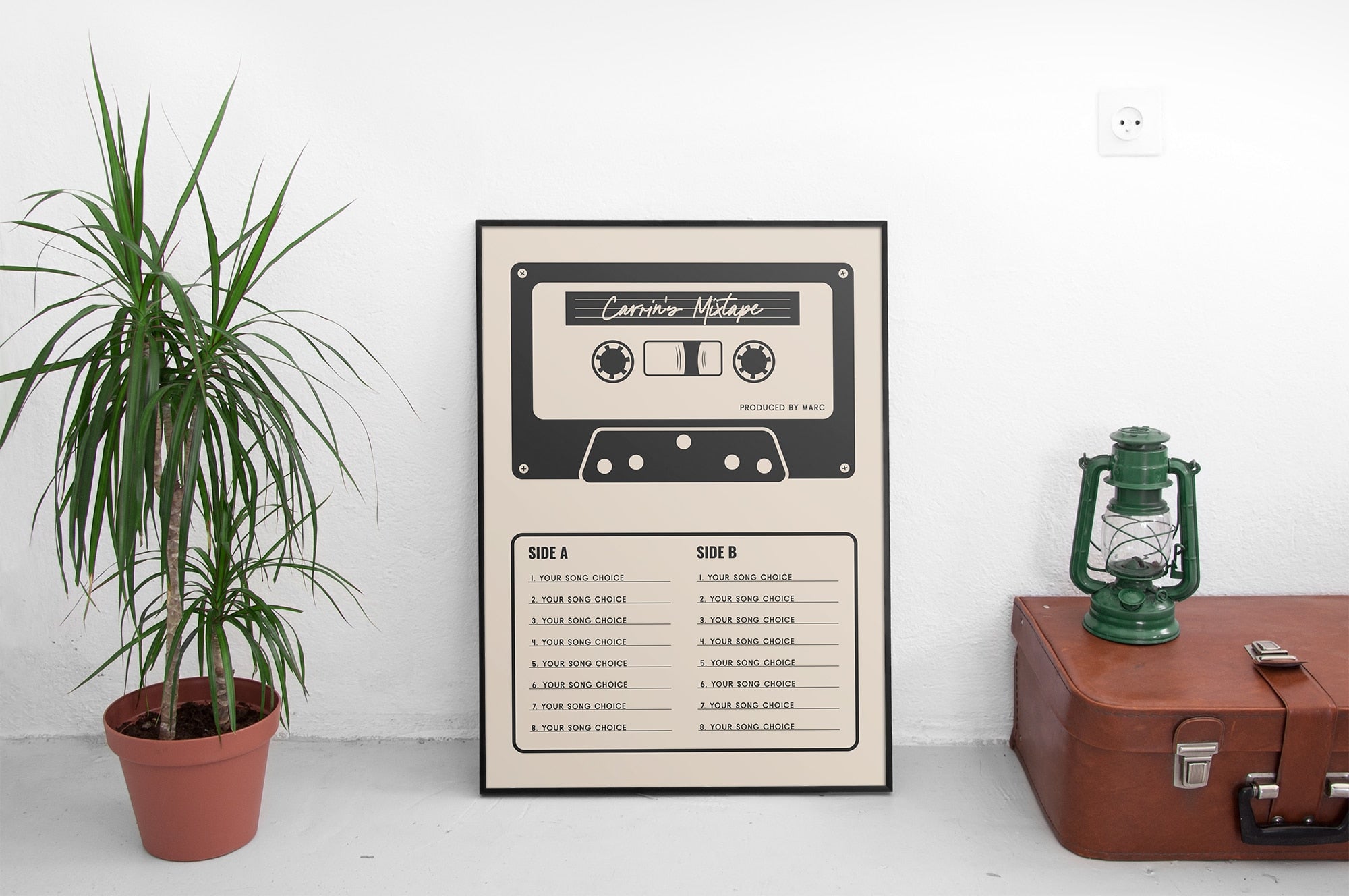 Custom Mixtape Poster, Retro Cassette Tape Print, Cream