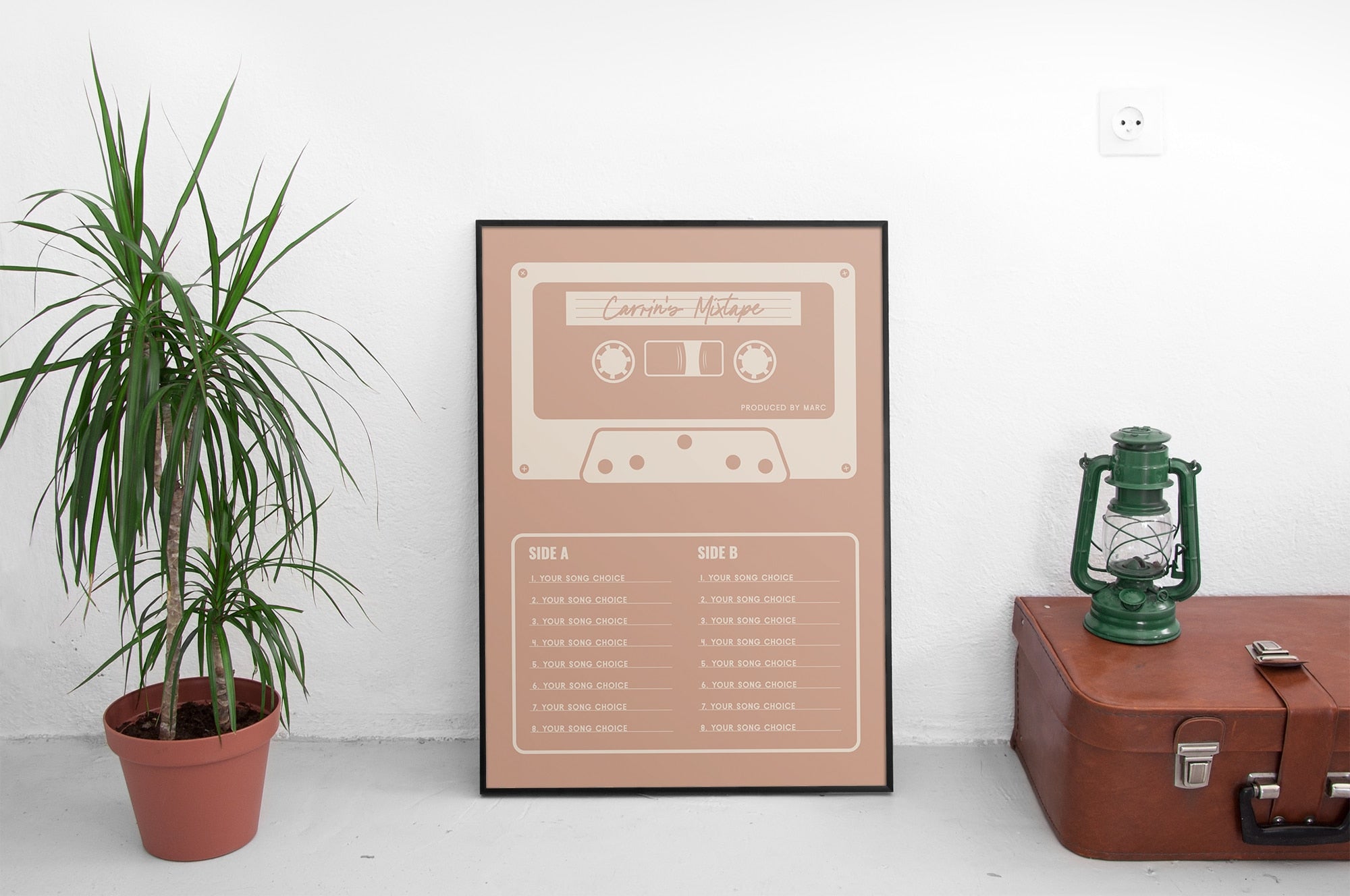 Custom Mixtape Poster, Retro Cassette Tape Print, Pink