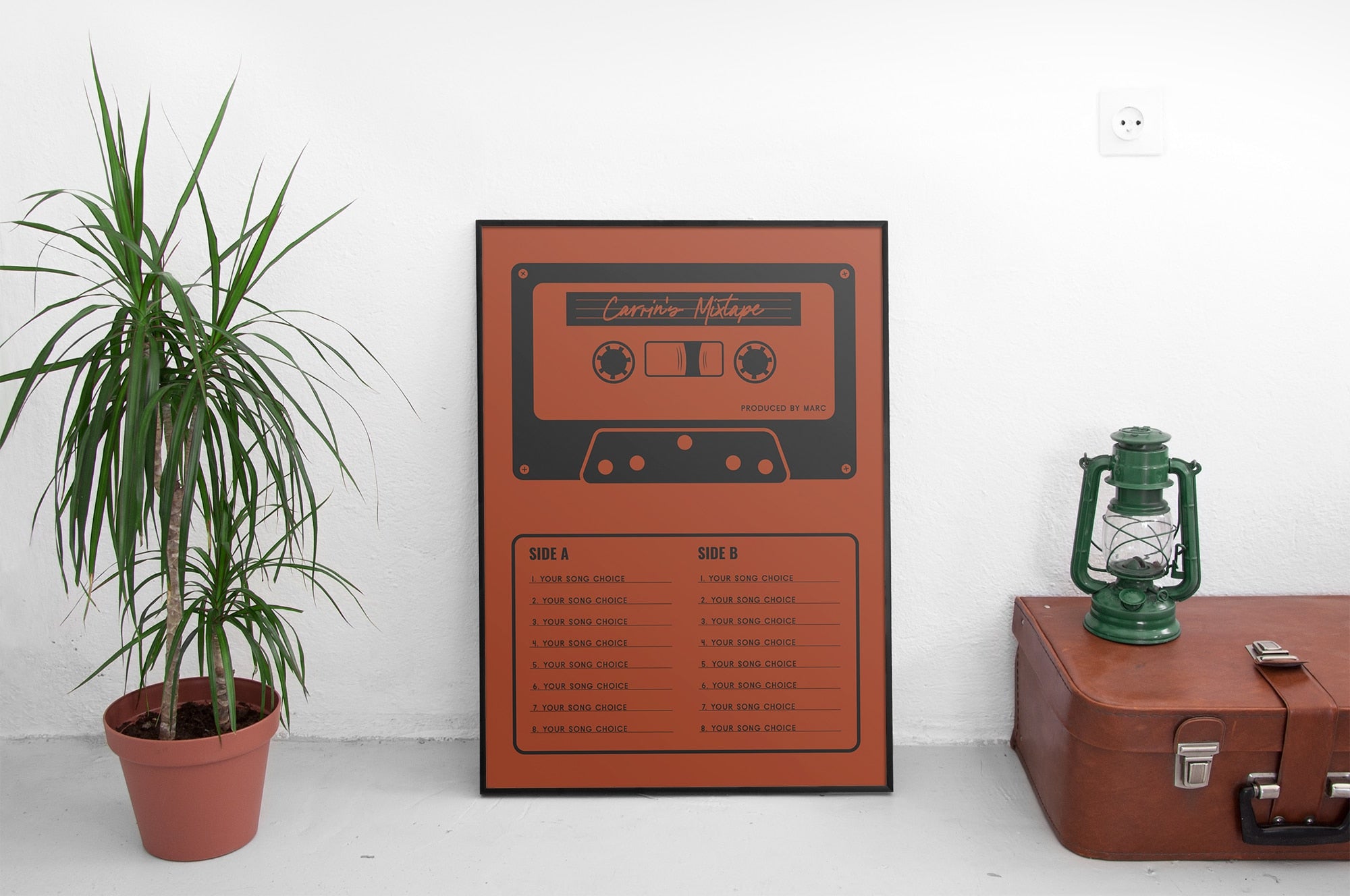 Custom Mixtape Poster, Retro Cassette Tape Print, Red