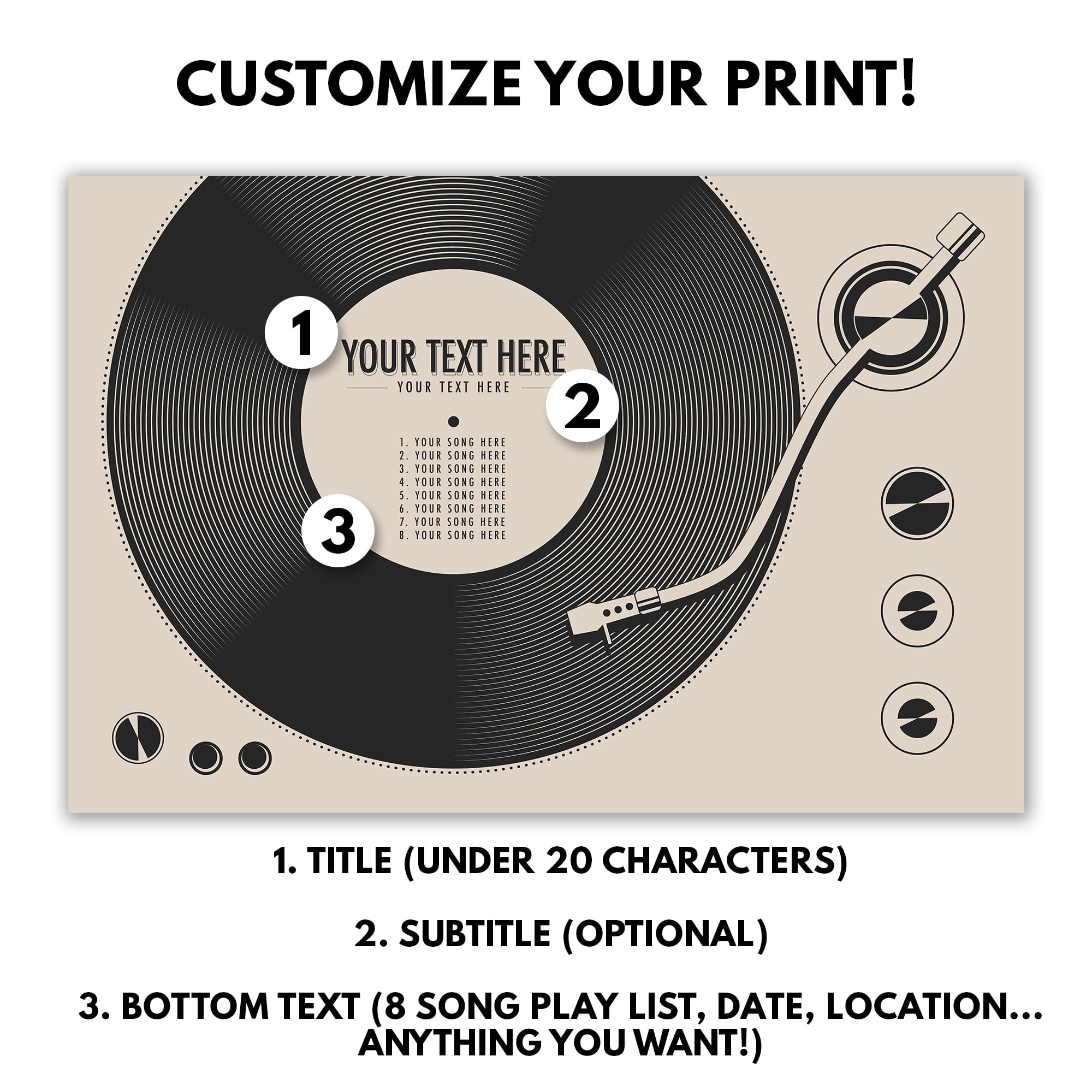Custom Vinyl Record Poster | Personalized Print, Cream