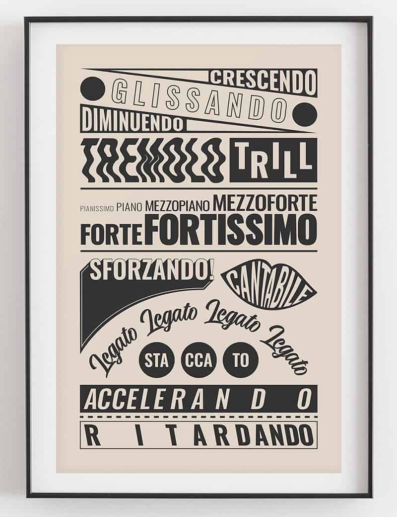 Music Terms Posters, Music Room Decor Cream