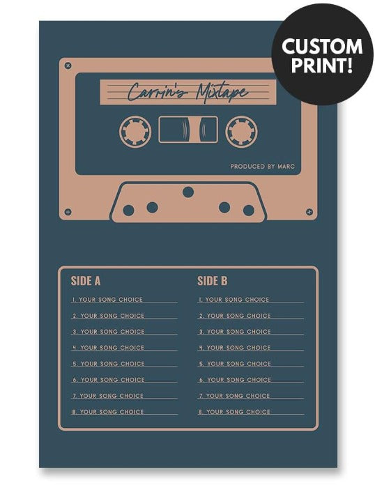 Personalized Mixtape Cassette Poster Blue