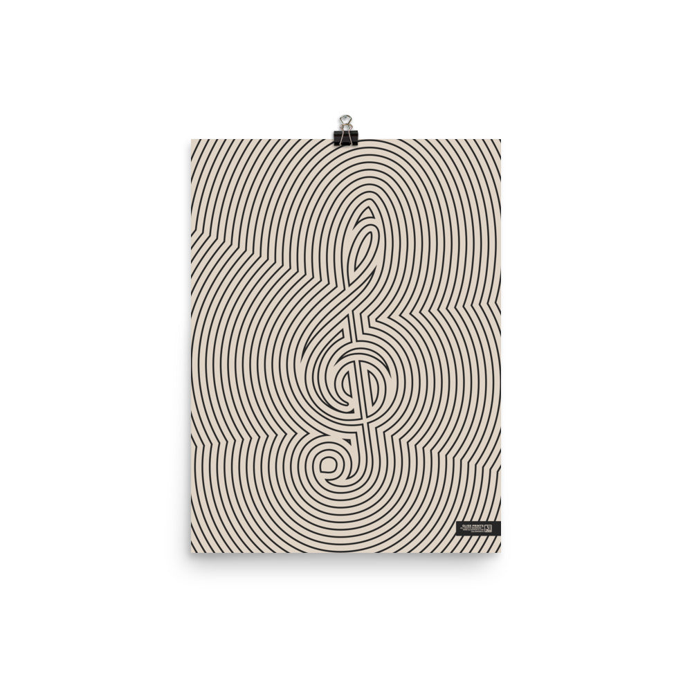 Treble Clef Poster, Striped Pattern Cream
