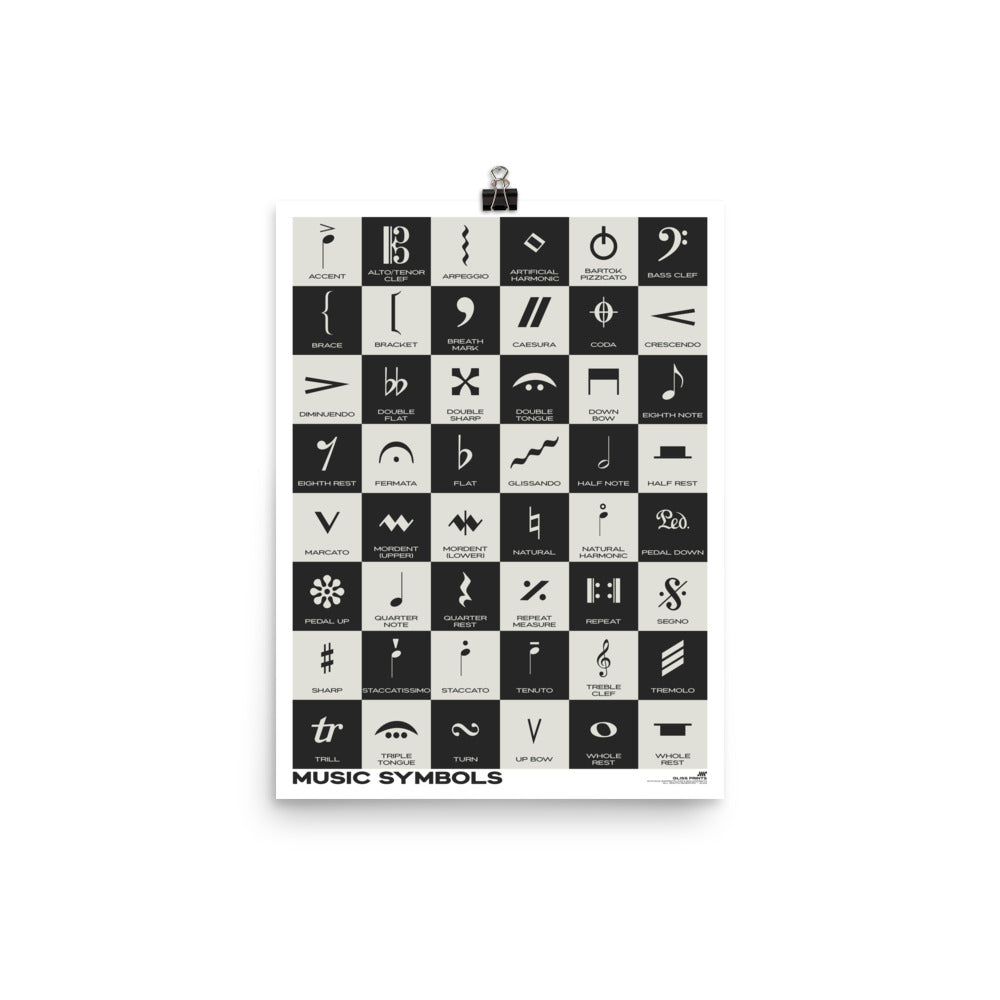 Music Symbols Checkered Design Poster, Black