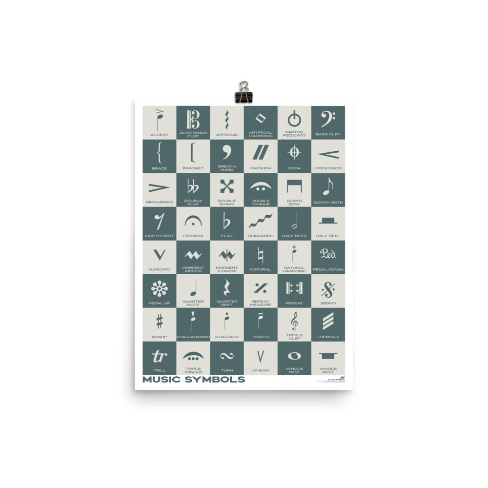 Music Symbols Checkered Design Poster, Blue