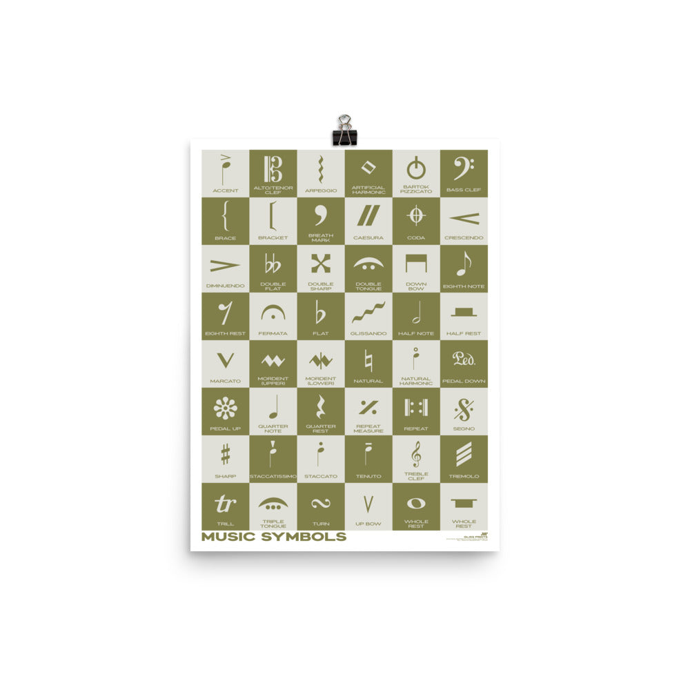 Music Symbols Checkered Design Poster, Green