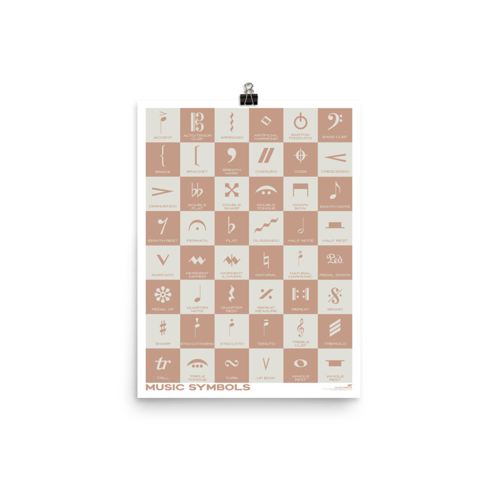 Music Symbols Checkered Design Poster, Pink