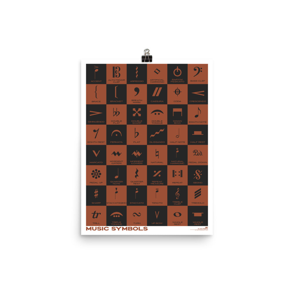 Music Symbols Checkered Design Poster, Red