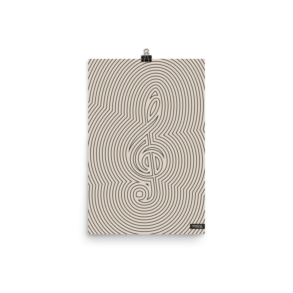 Treble Clef Poster, Striped Pattern Cream