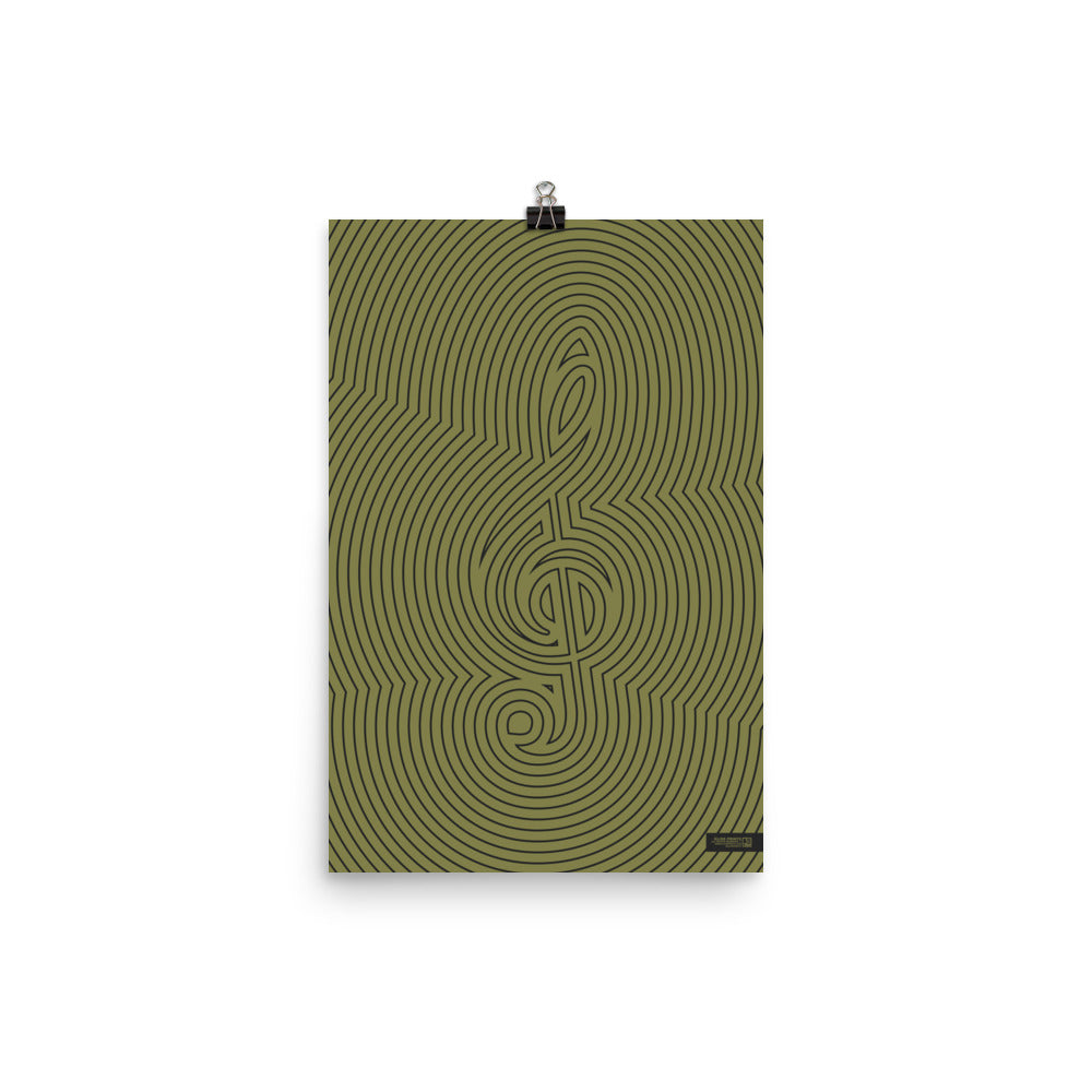 Treble Clef Poster, Striped Pattern Green