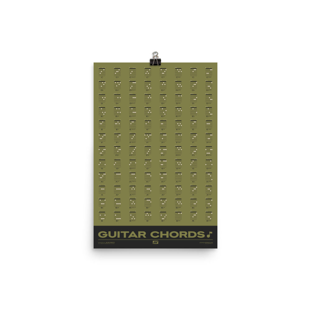 Guitar Chords Chart Poster, Green