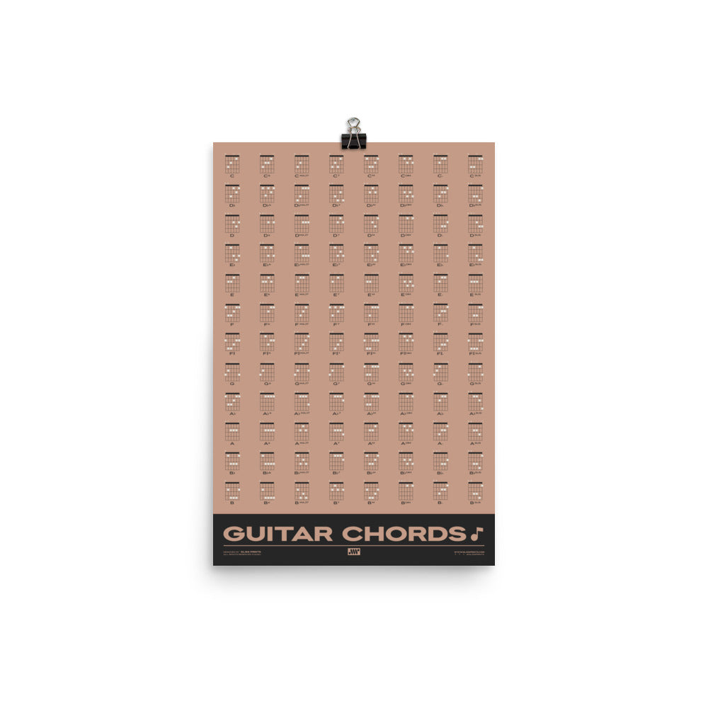 Guitar Chords Chart Poster, Pink