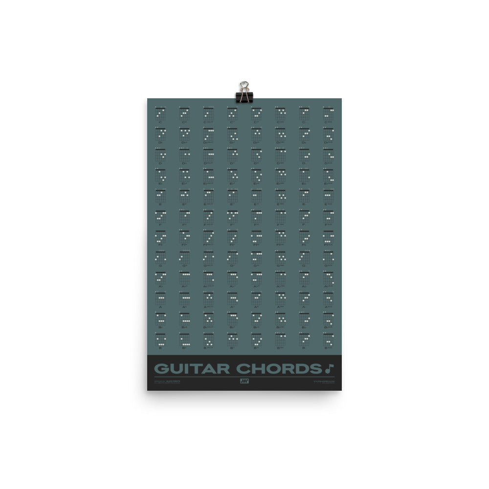 Guitar Chords Chart Poster, Blue