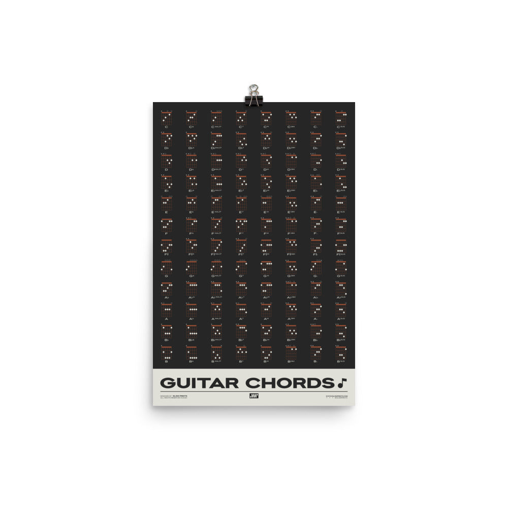 Guitar Chords Chart Poster, Black