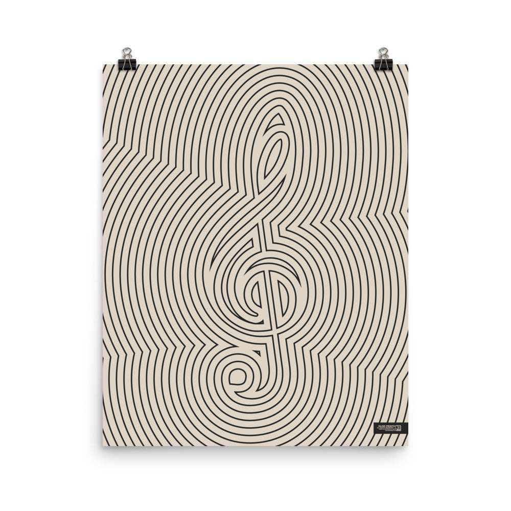 Treble Clef Poster, Striped Pattern Cream