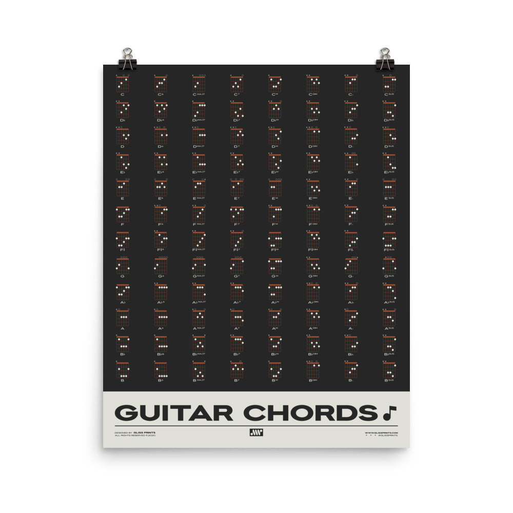 Guitar Chords Chart Poster, Black