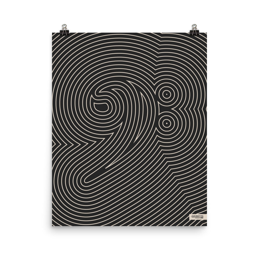 Bass Clef Poster, Striped Pattern Black