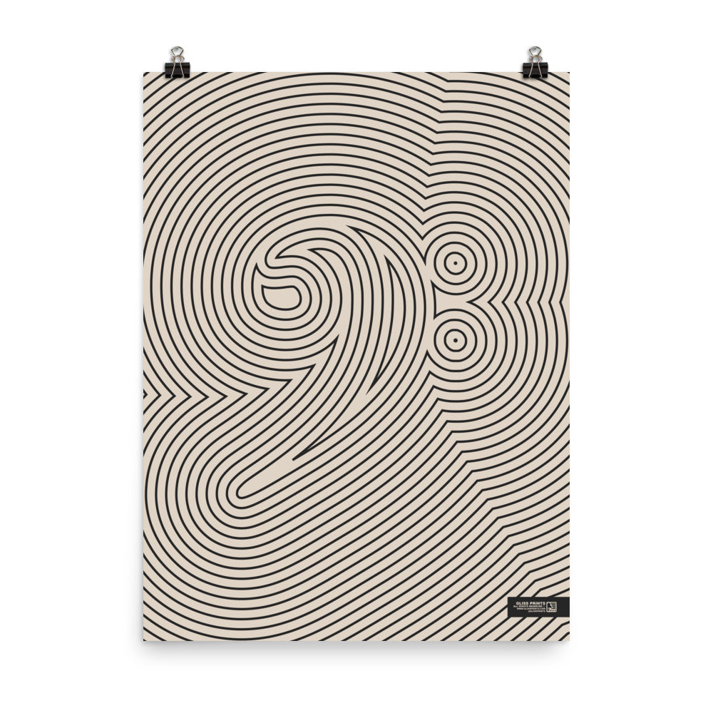 Bass Clef Poster, Striped Pattern Cream