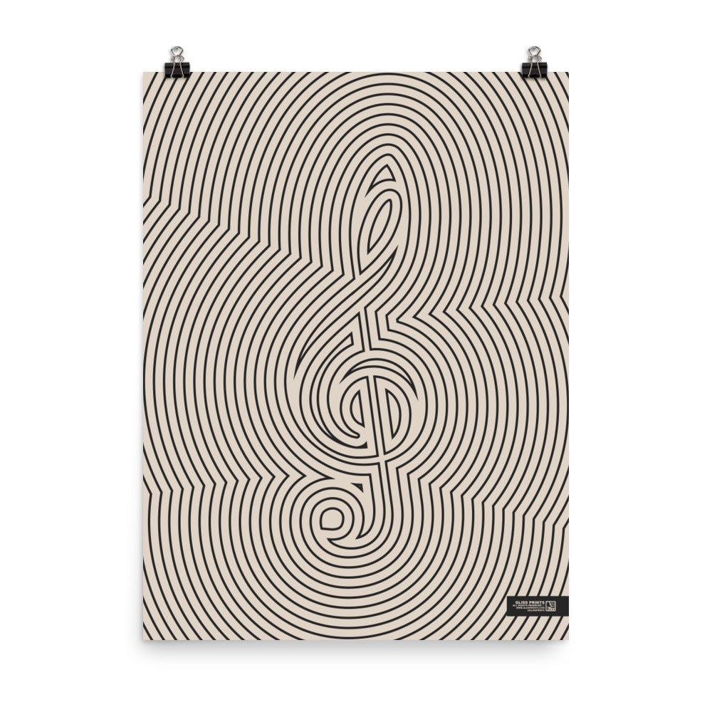 Treble Clef Poster, Striped Pattern Cream