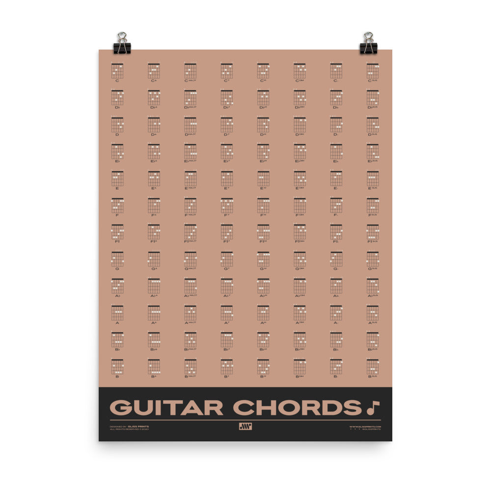 Guitar Chords Chart Poster, Pink