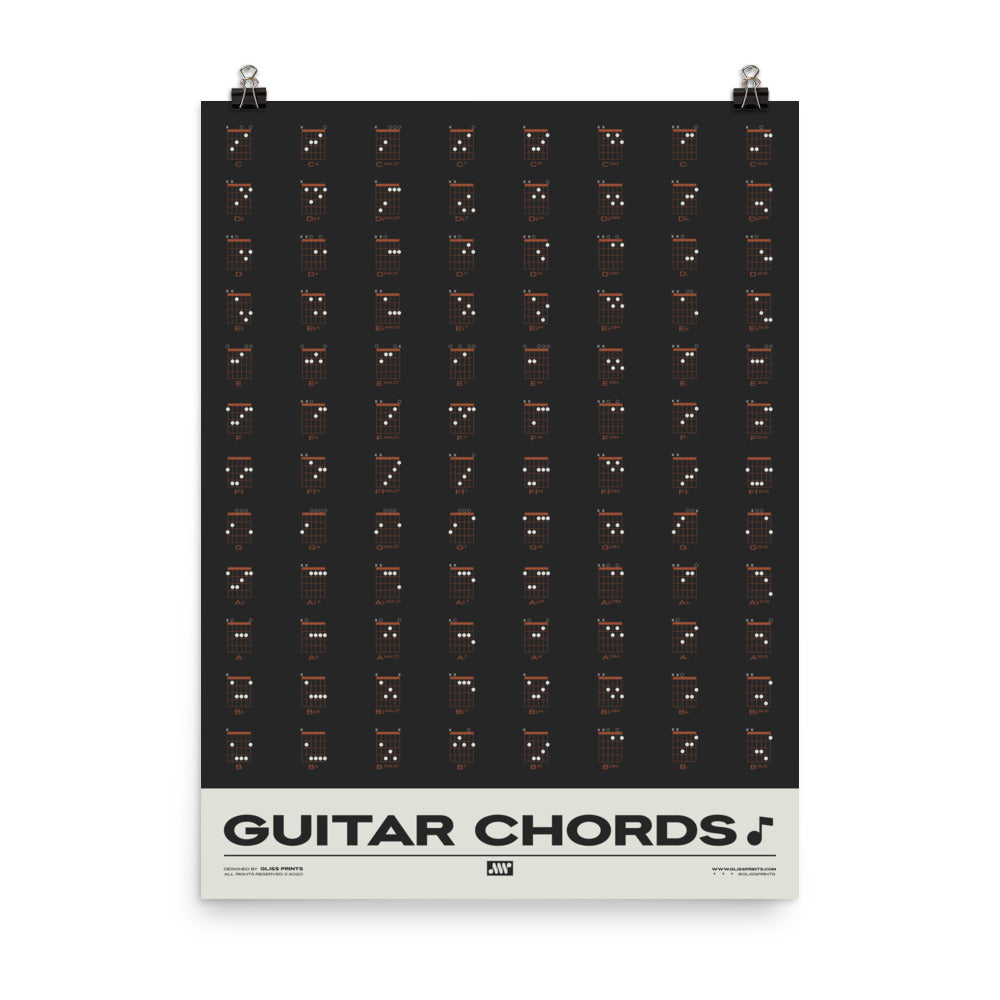 Guitar Chords Chart Poster, Black