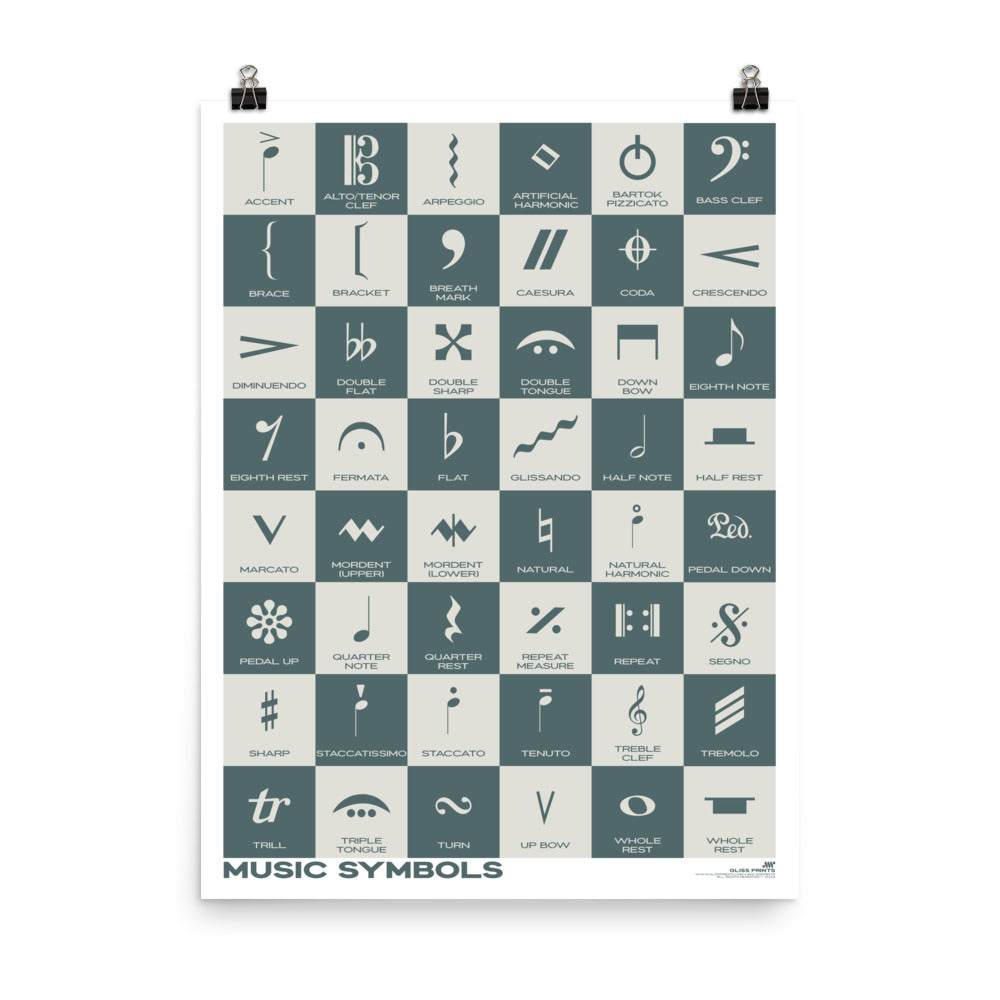 Music Symbols Checkered Design Poster, Blue