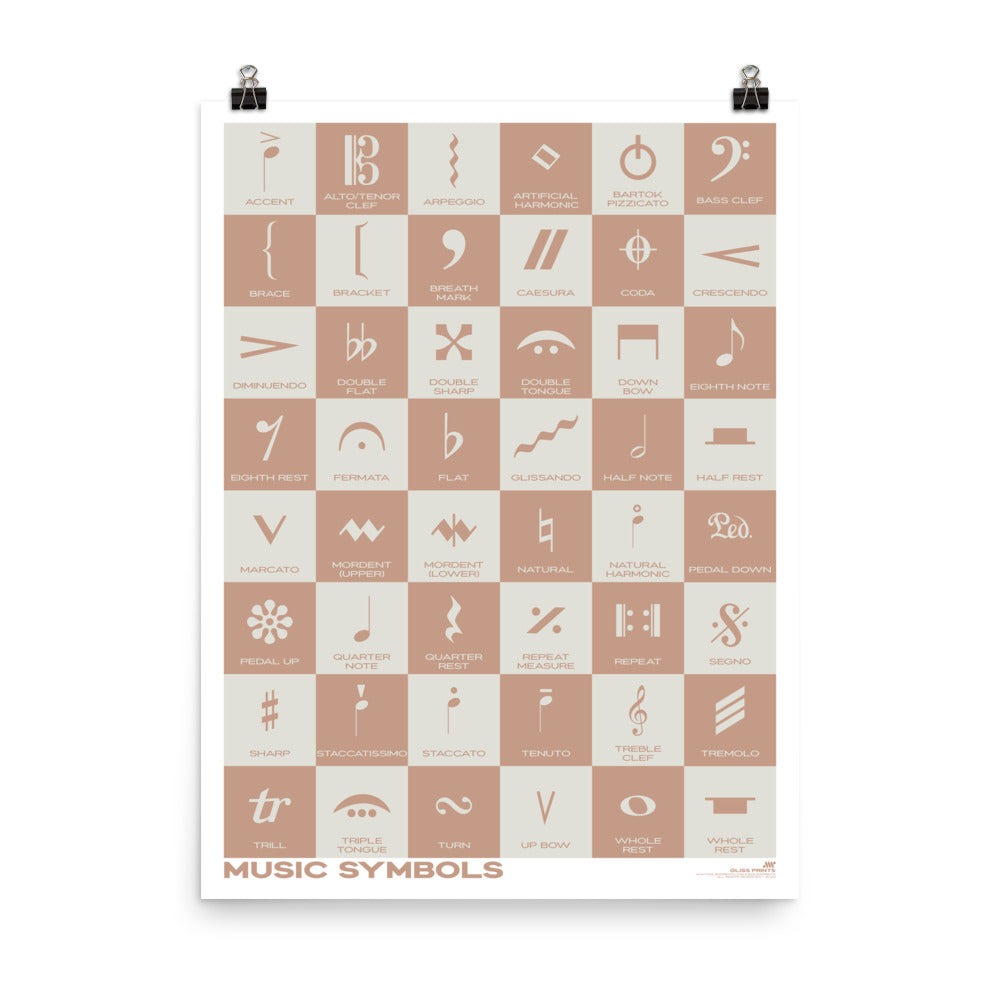 Music Symbols Checkered Design Poster, Pink
