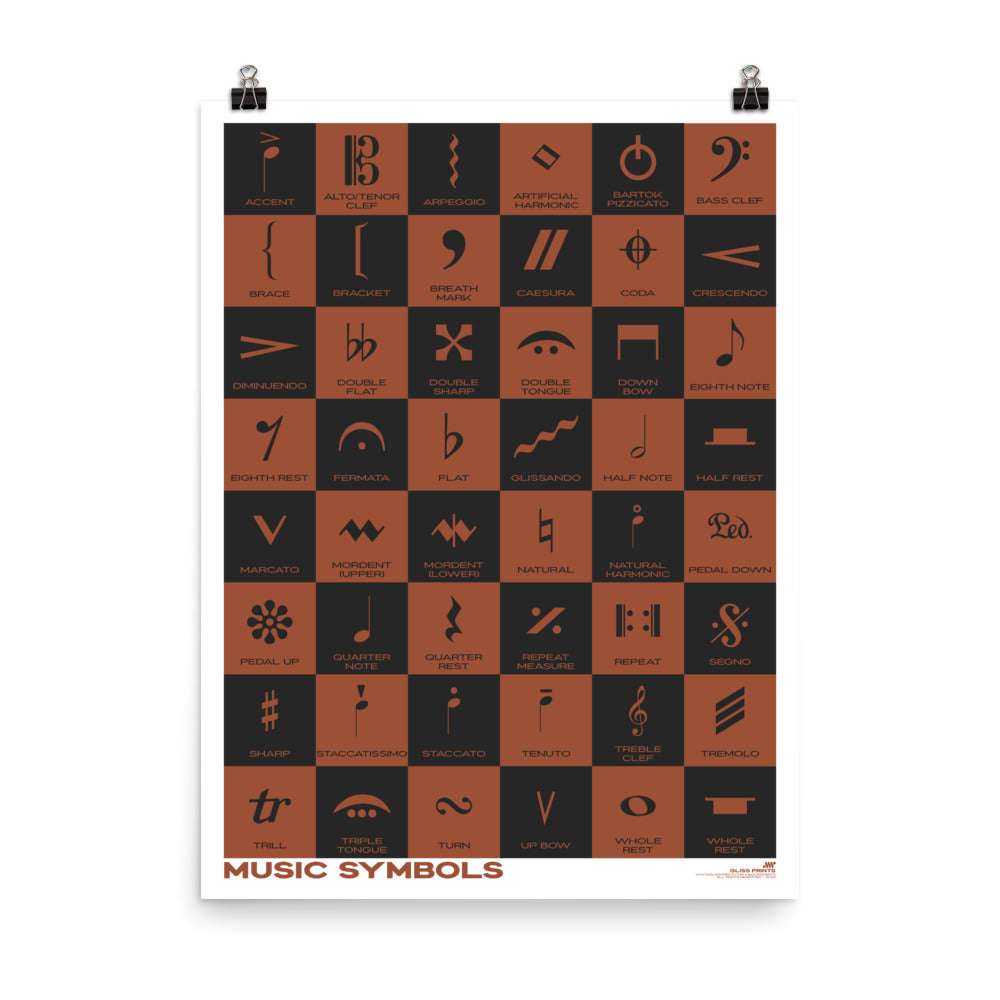 Music Symbols Checkered Design Poster, Red