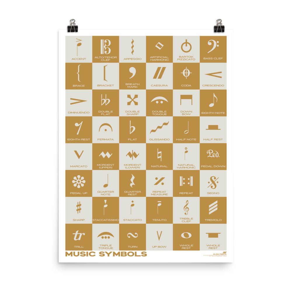 Music Symbols Checkered Design Poster, Yellow