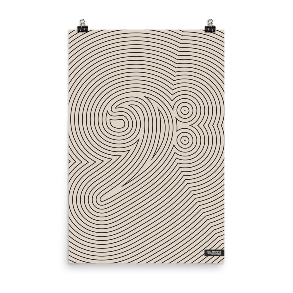 Bass Clef Poster, Striped Pattern Cream