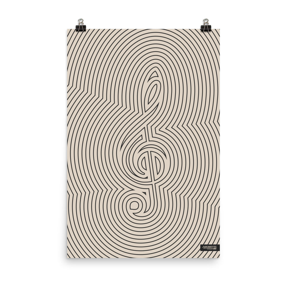 Treble Clef Poster, Striped Pattern Cream