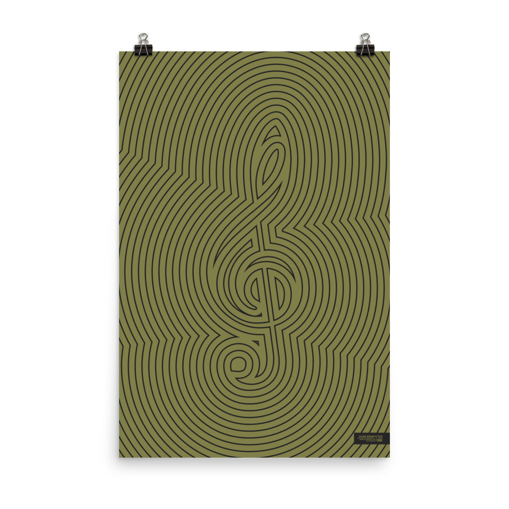 Treble Clef Poster, Striped Pattern Green