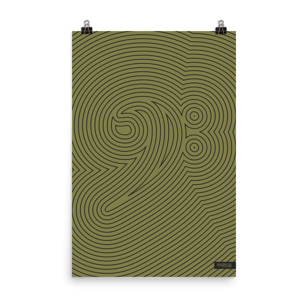 Bass Clef Poster, Striped Pattern Green