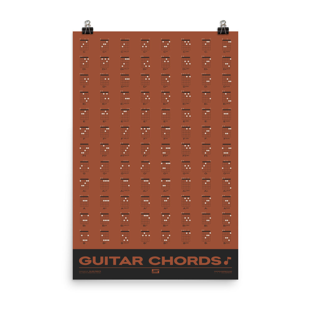 Guitar Chords Chart Poster, Red