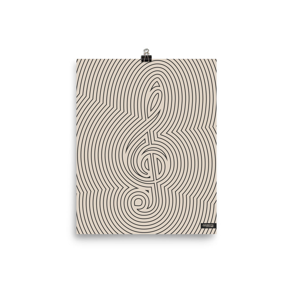 Treble Clef Poster, Striped Pattern Cream