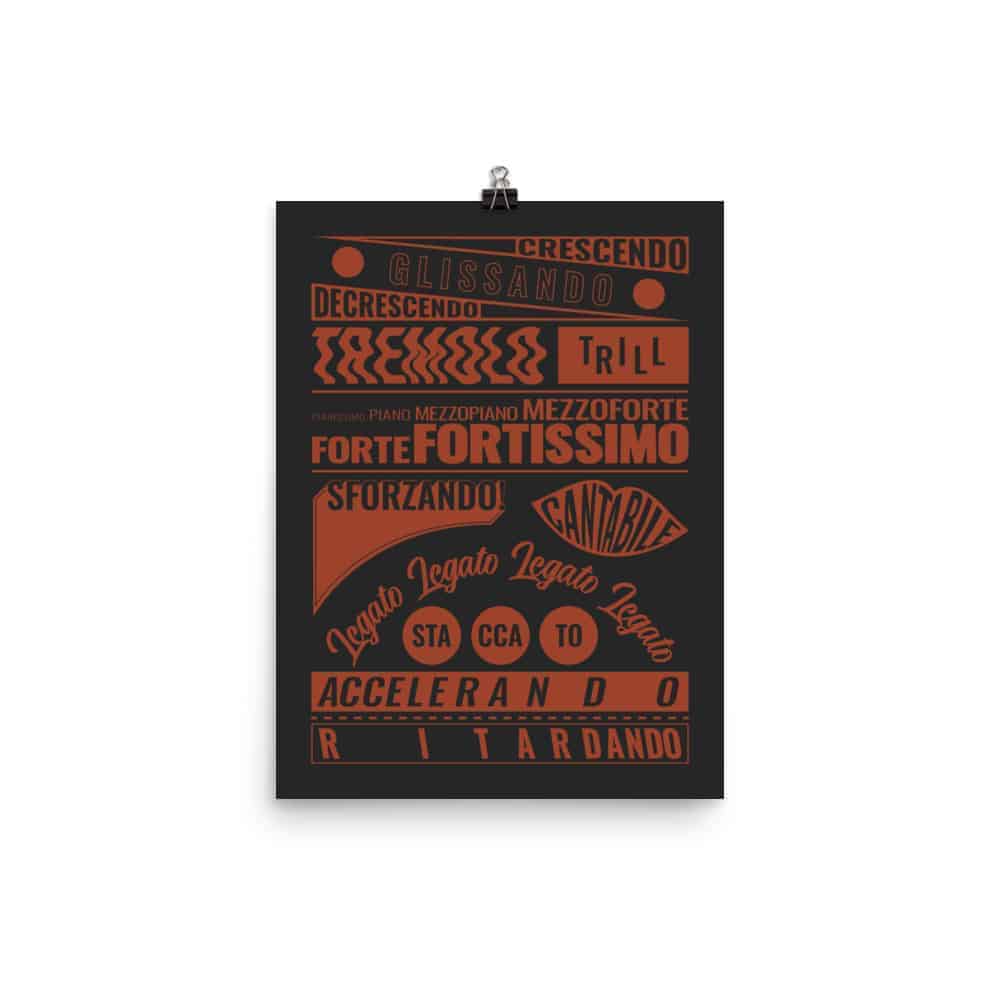 Music Terms Poster, Music Room Decor Black
