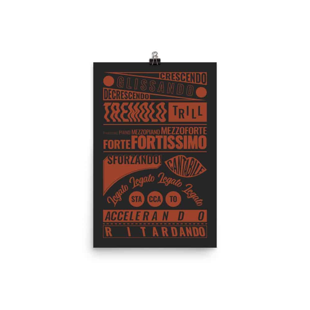 Music Terms Poster, Music Room Decor Black