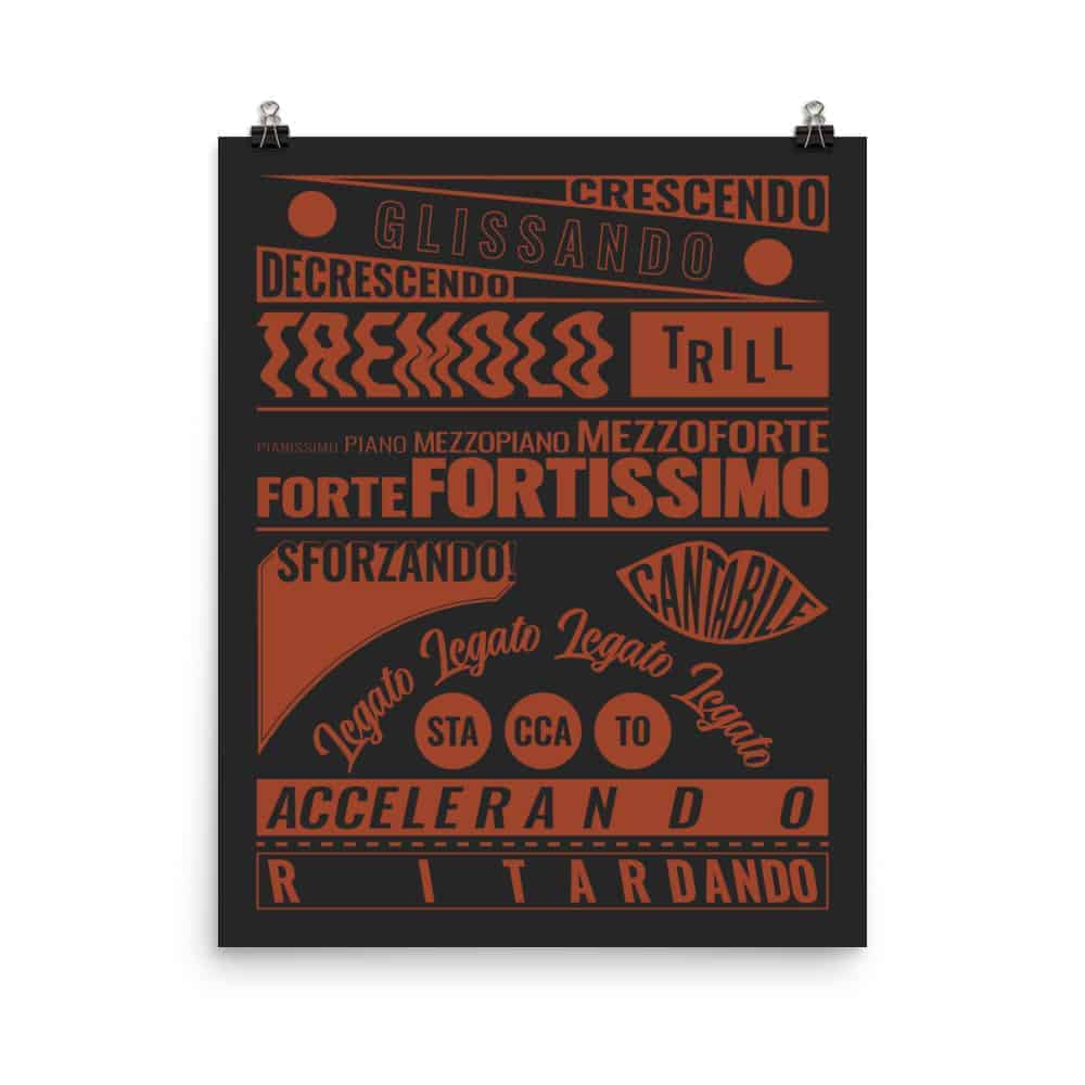 Music Terms Poster, Music Room Decor Black
