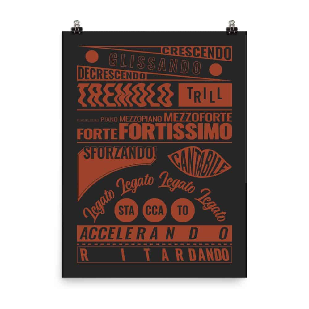 Music Terms Poster, Music Room Decor Black