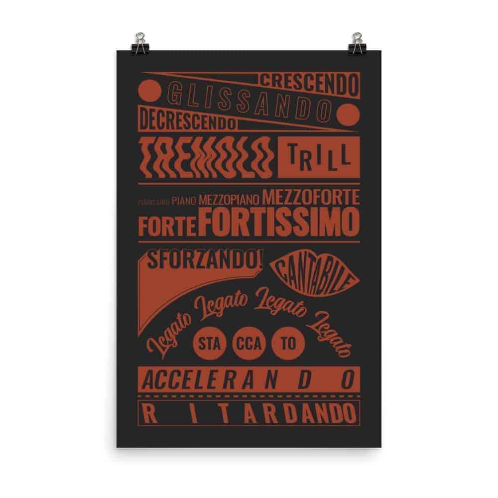 Music Terms Poster, Music Room Decor Black