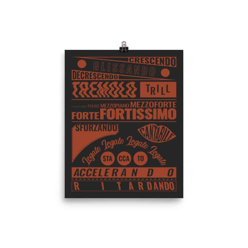 Music Terms Poster, Music Room Decor Black