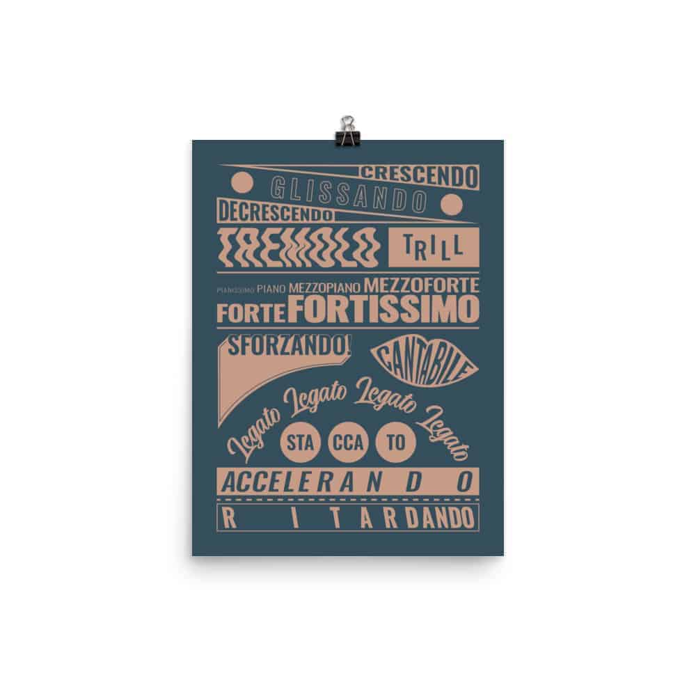 Music Terms Poster, Music Room Decor Blue