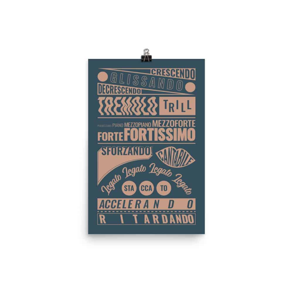 Music Terms Poster, Music Room Decor Blue