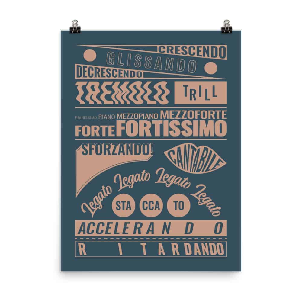 Music Terms Poster, Music Room Decor Blue