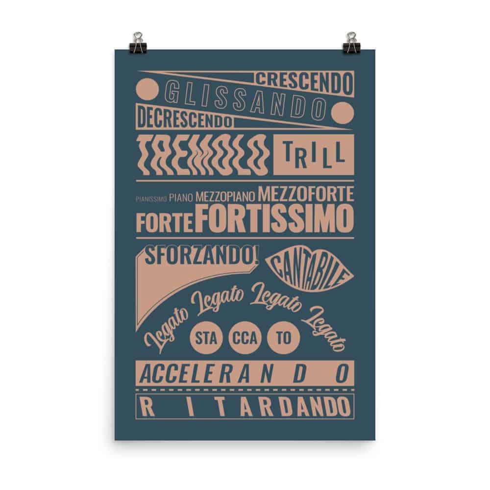 Music Terms Poster, Music Room Decor Blue