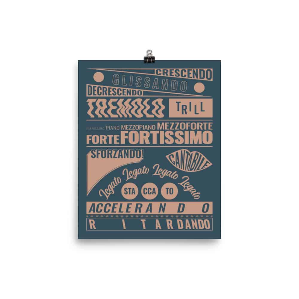 Music Terms Poster, Music Room Decor Blue